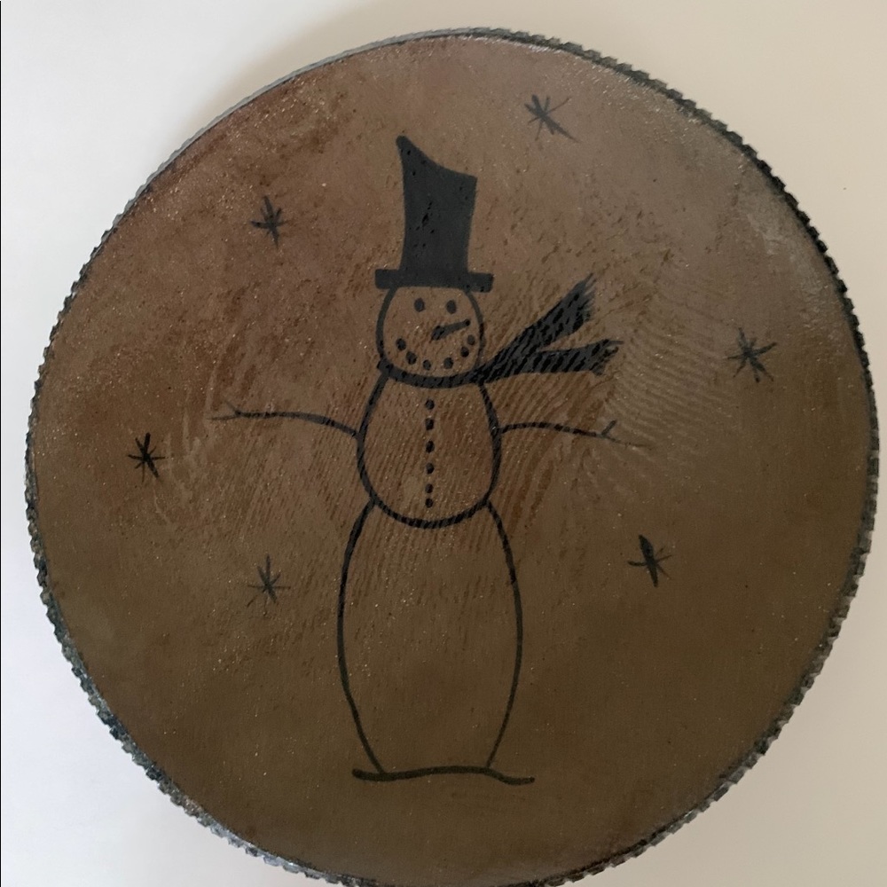 Snowman Pottery Plate/Bowl Artisan Clay Denise Myers